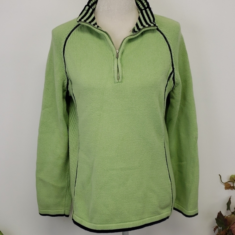Liz Claiborne Cotton Sweater Mint & Navy VGUC